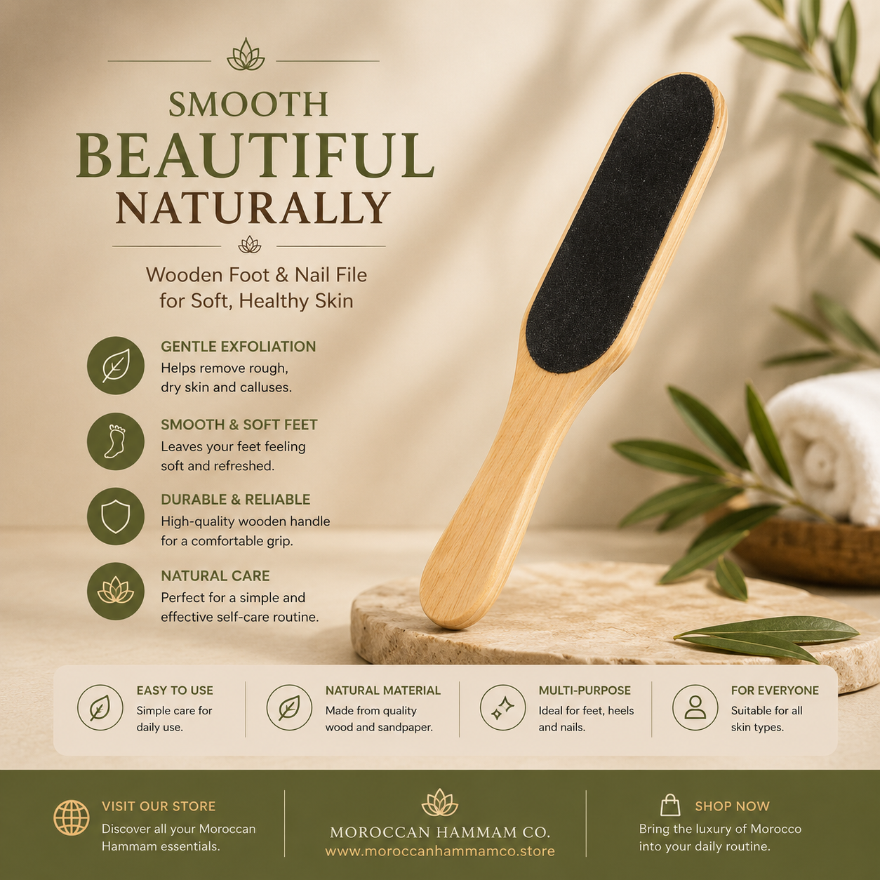 Natural Double-Sided Pumice Foot File – Wooden Handle Callus & Dead Skin Remover
