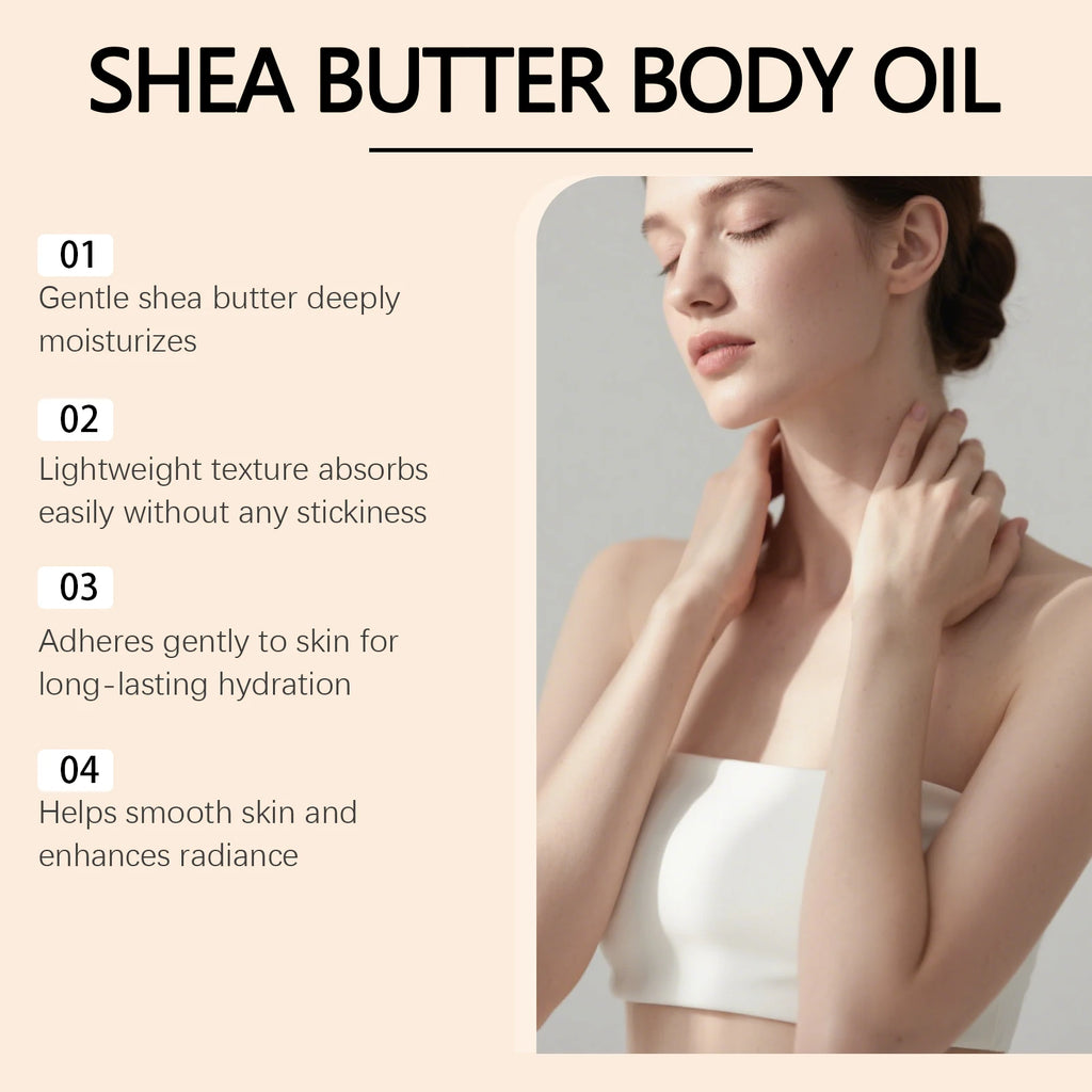 100% Pure Shea Butter Body Oil – Deep Moisturizing Massage Oil for Dry Skin