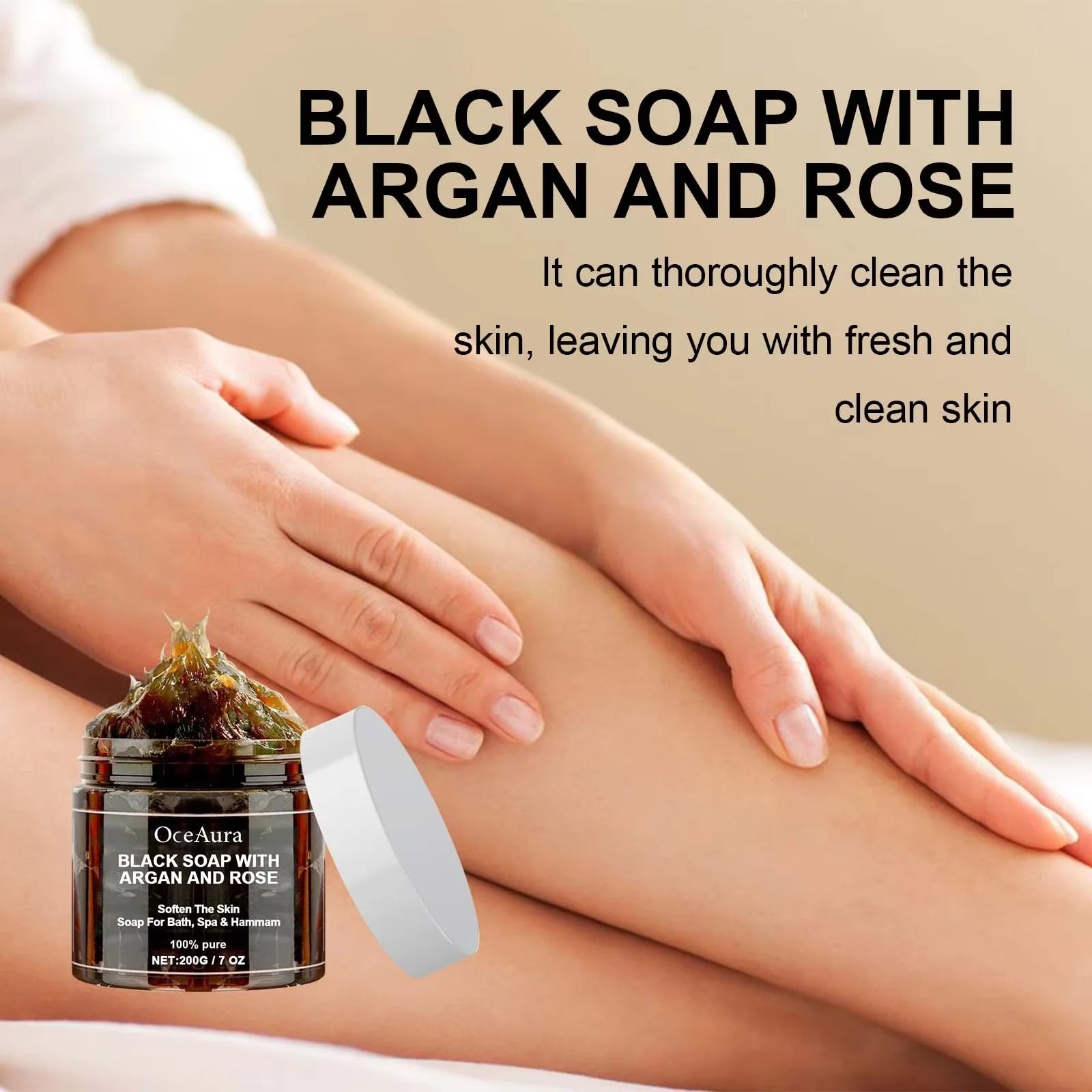 Moroccan Hammam Black Beldi Soap with Argan Oil & Rose – Deep Cleansing & Exfoliating Body Scrub