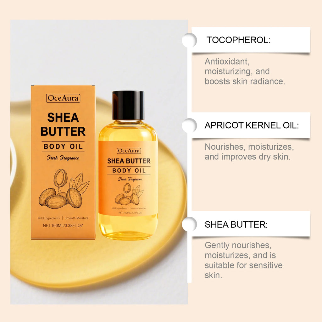 100% Pure Shea Butter Body Oil – Deep Moisturizing Massage Oil for Dry Skin